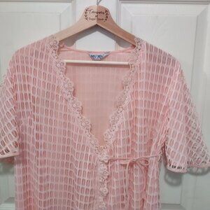 My My Vintage Pink Nylon Smooth Nylon Full Length Lined Maxi Nightgown Dress M/L